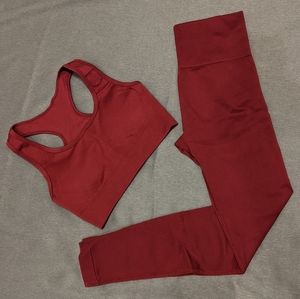 Set of 2 Maroon Pants and Sports Bra Match Set S